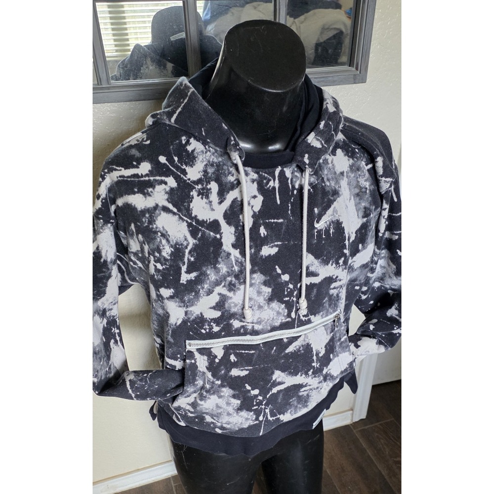 Nike Standard Issue Hoodie Women Small Black Tie Dye Sweatshirt Pockets Fly Logo